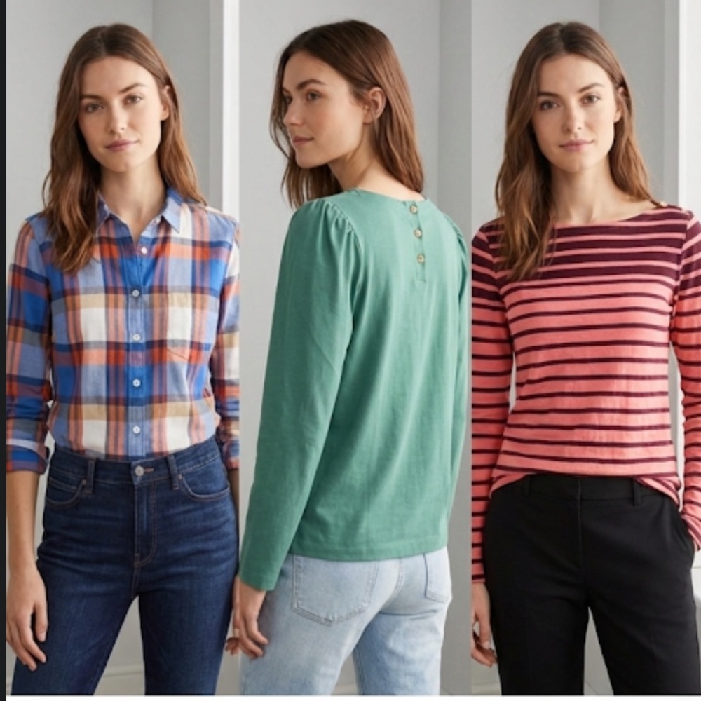 Bundle of 3 J.Crew Tops Size Small Plaid Shirt Green Blouse Striped Tee